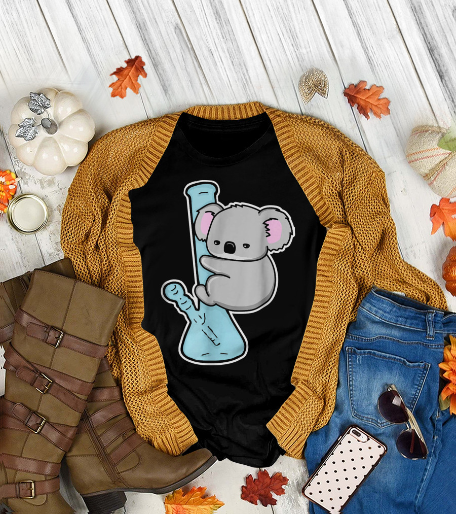 Stoned Koala Cartoon Koala Hugging Bong T-Shirt