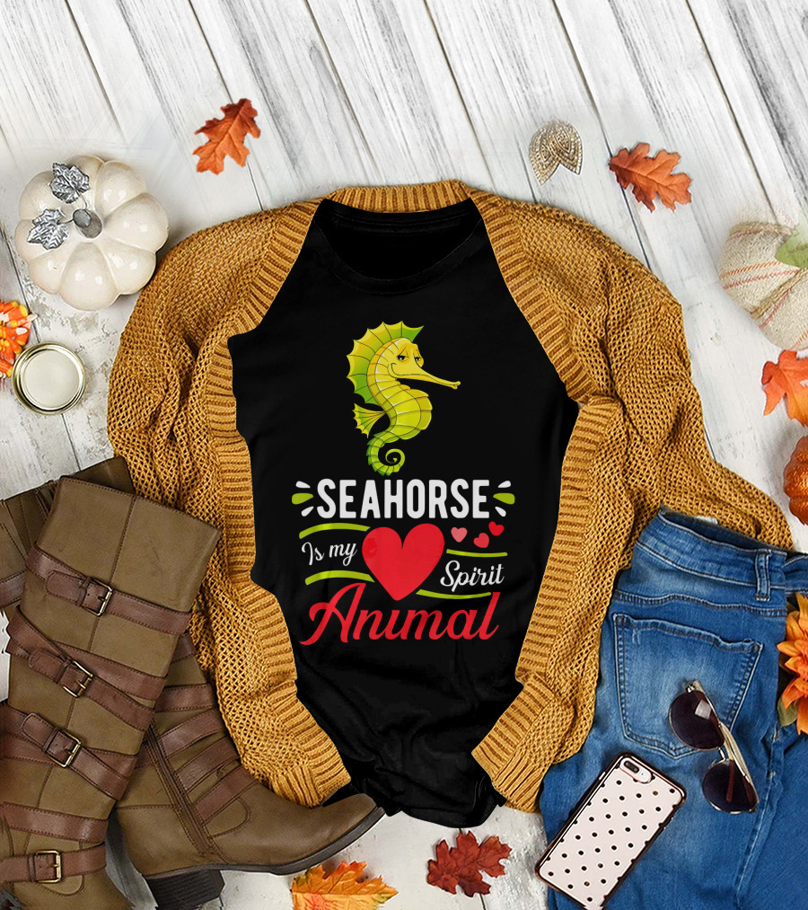 Seahorse Is My Spirit Animal Love Hearts T-Shirt
