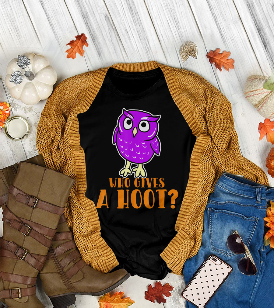 Who Gives A Hoot Funny Owl Purple Cartoon Image T-Shirt