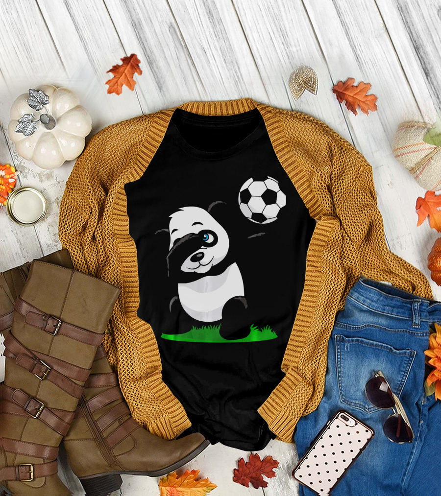 Soccer Dabbing Panda with Soccer Ball and Grass T-Shirt
