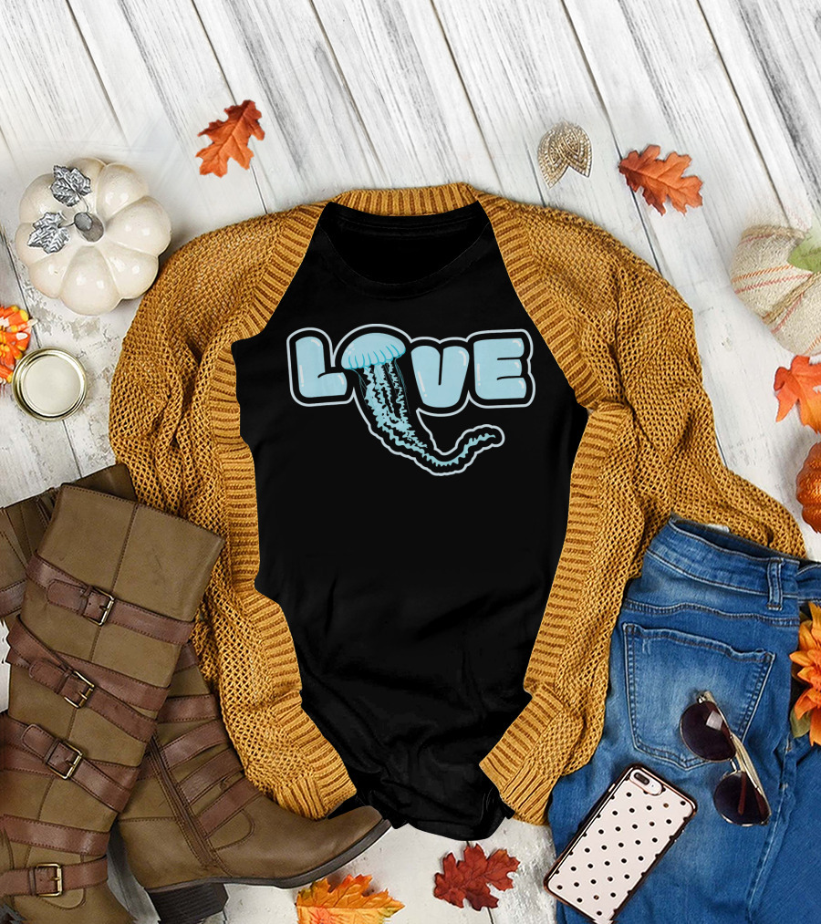 Women Beach LOVE Jellyfishes Dress Ocean T-Shirt