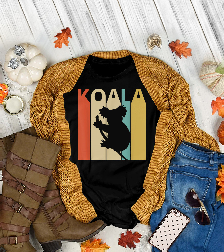 Vintage Wild Koala Silhouette Retro Stripes T-Shirt