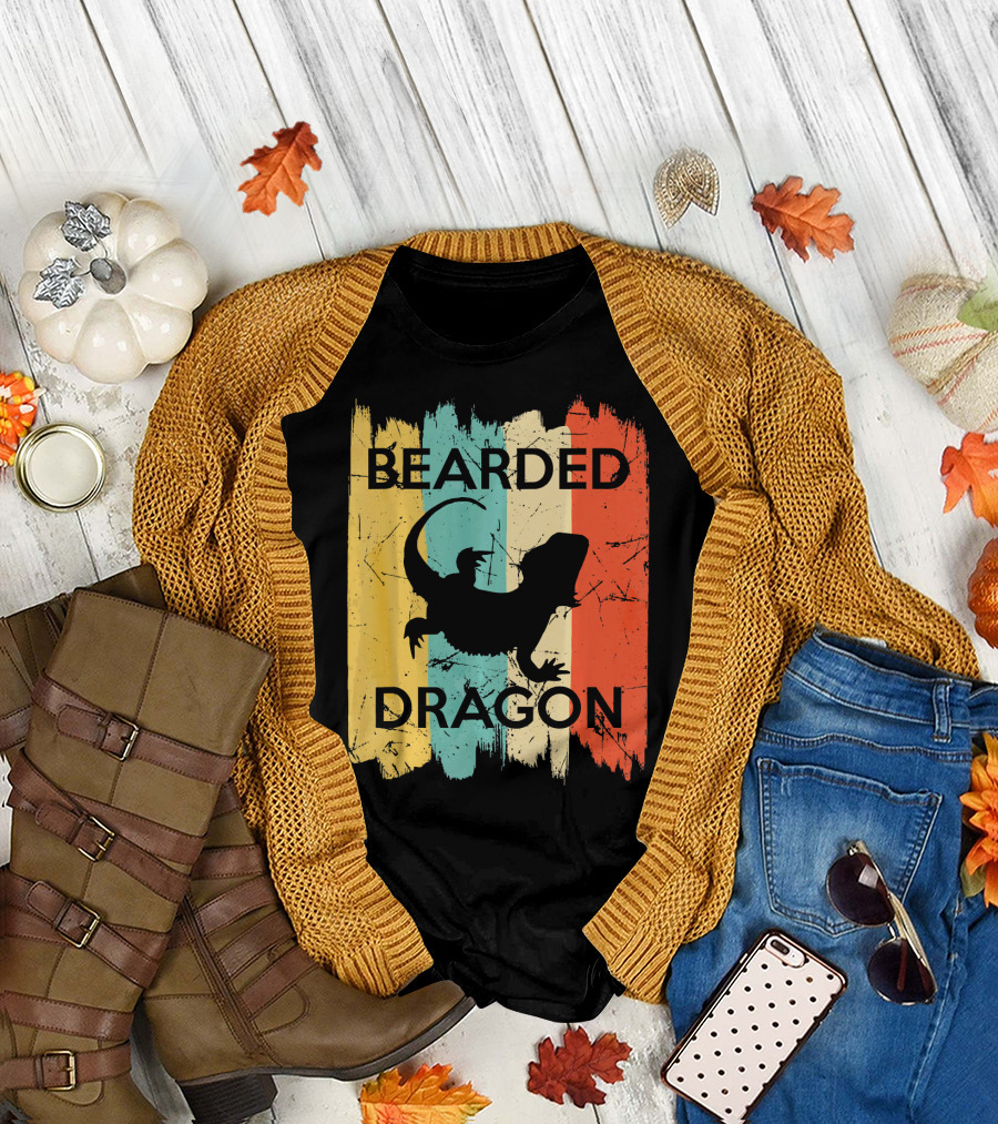 Bearded Dragon Vintage Style Retro Stripes T-Shirt