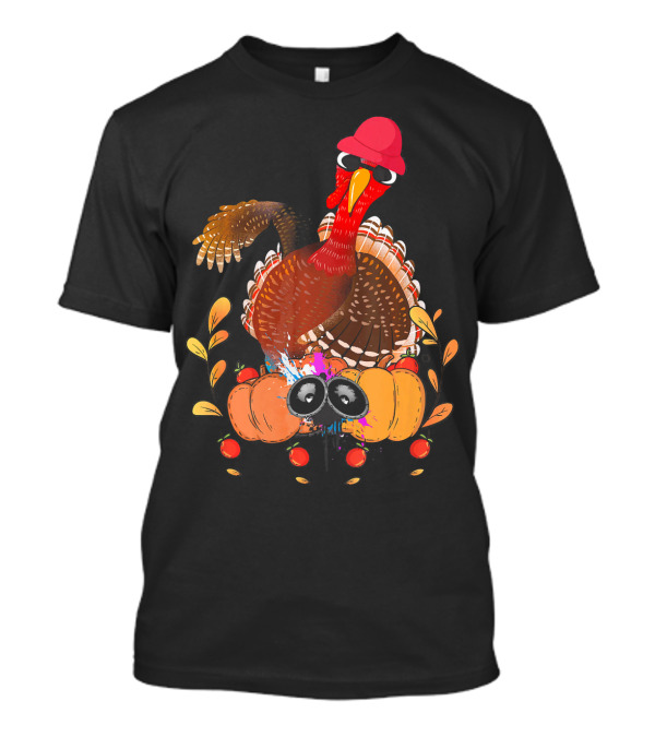 Thanksgiving Dabbing Turkey With Pumpkins And Leaves T-Shirt