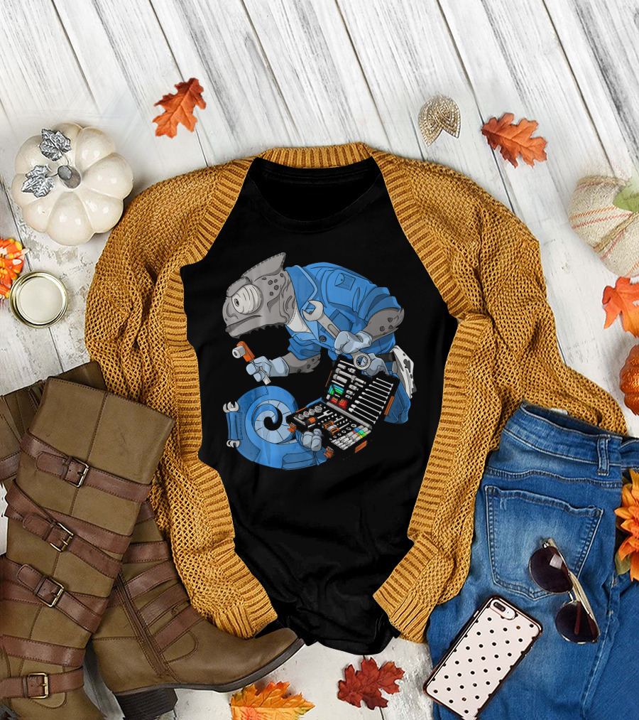 Chameleon Mechanic Legion Craft Series with Tools and Blue Overalls T-Shirt