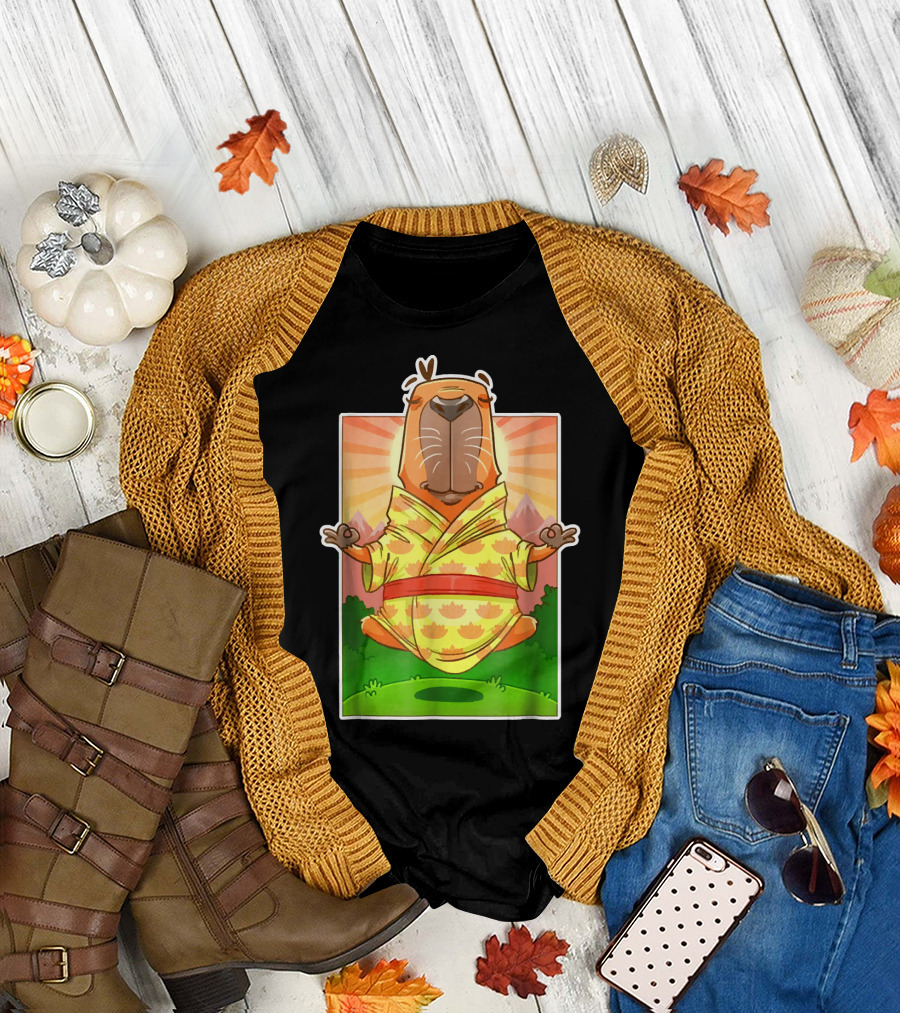 Capybara Sensei Meditating in Yellow Robe Guinea T-Shirt