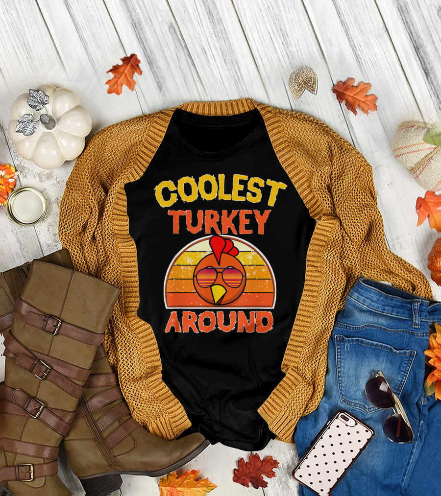 Coolest Turkey Around with Sunglasses and Retro Vibes T-Shirt