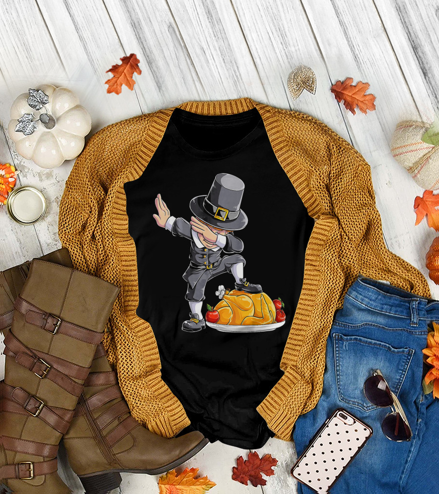 Pilgrim Boy Dabbing on Thanksgiving Turkey T-Shirt
