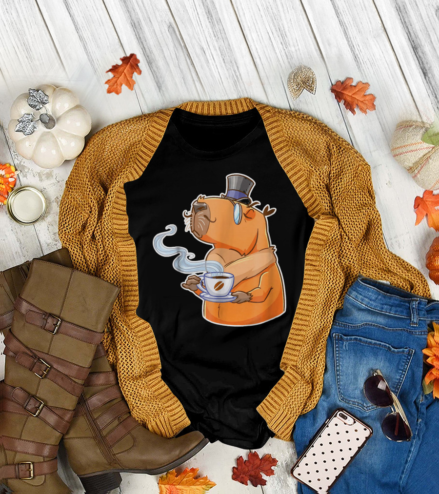 Capybara Coffee Cute Guinea Top Hat Cup Steam T-Shirt
