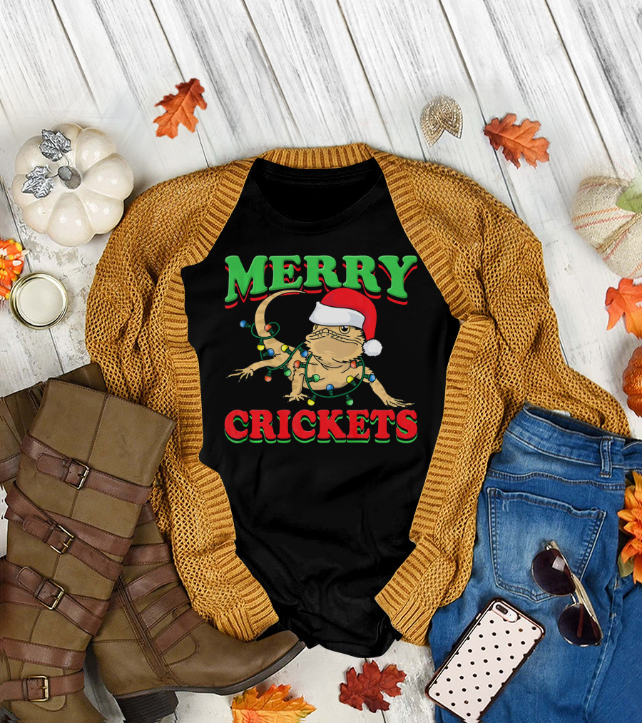 Merry Crickets Bearded Dragon Christmas Funny Lizard T-Shirt