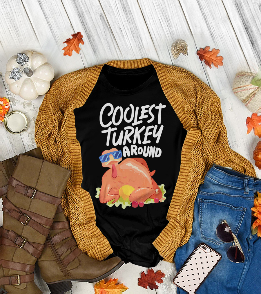 Coolest Turkey Around Sunglasses Style Holiday Fun T-Shirt