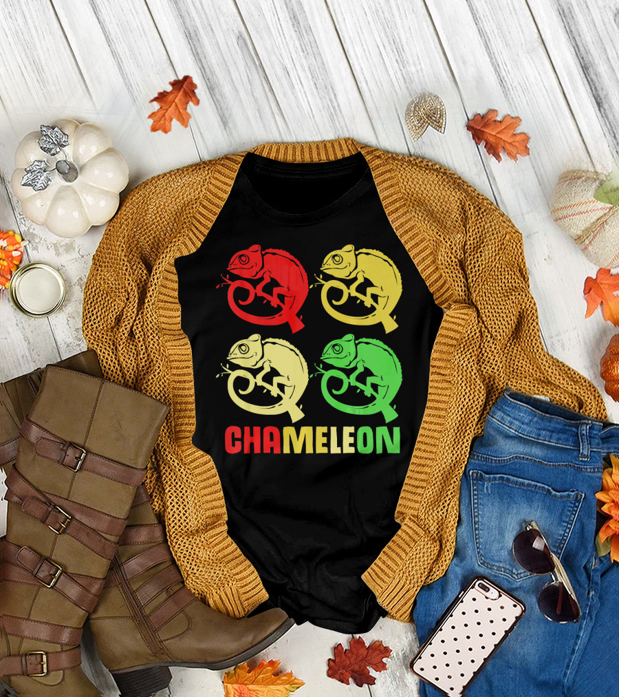 Chameleon Colorful Family Squad Red Yellow Green T-Shirt