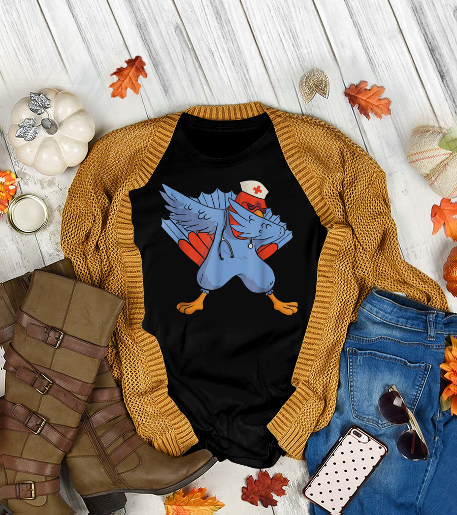 Thanksgiving Dabbing Nurse Turkey with Stethoscope T-Shirt
