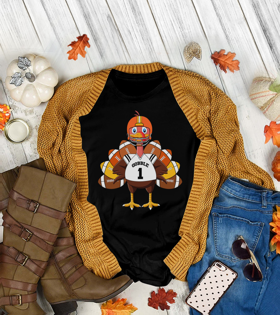 Thanksgiving Turkey Football Player Gobble Number 1 T-Shirt