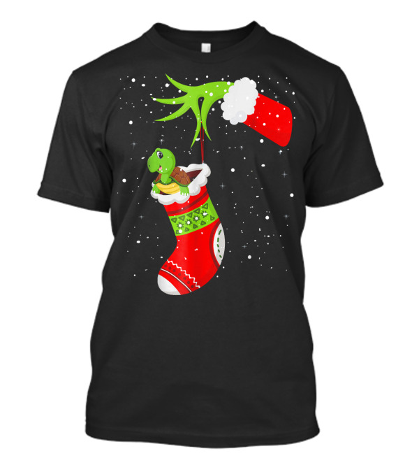 Christmas Stocking With Russian Tortoise And Green Grinch Hand T-Shirt
