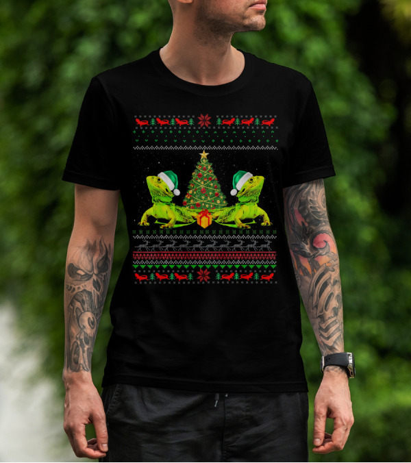 Elf Bearded Dragon Christmas Tree Santa Hat T-Shirt