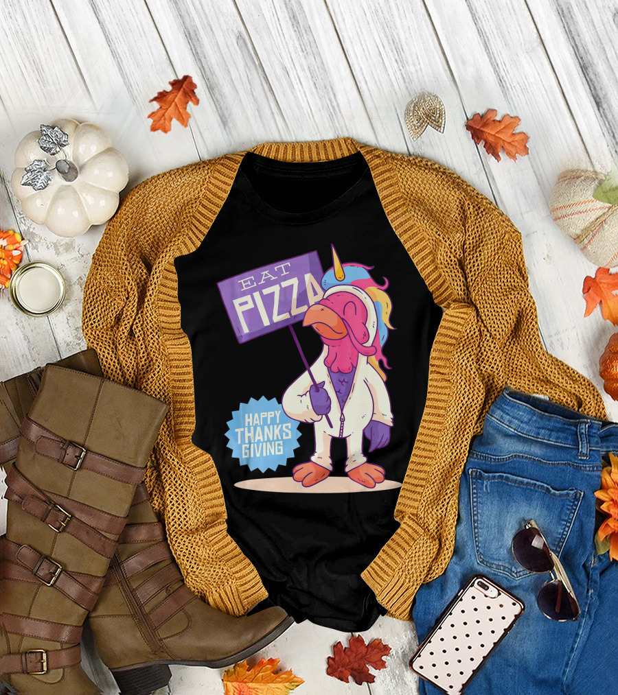 Eat Pizza Happy Thanksgiving Turkey Unicorn T-Shirt