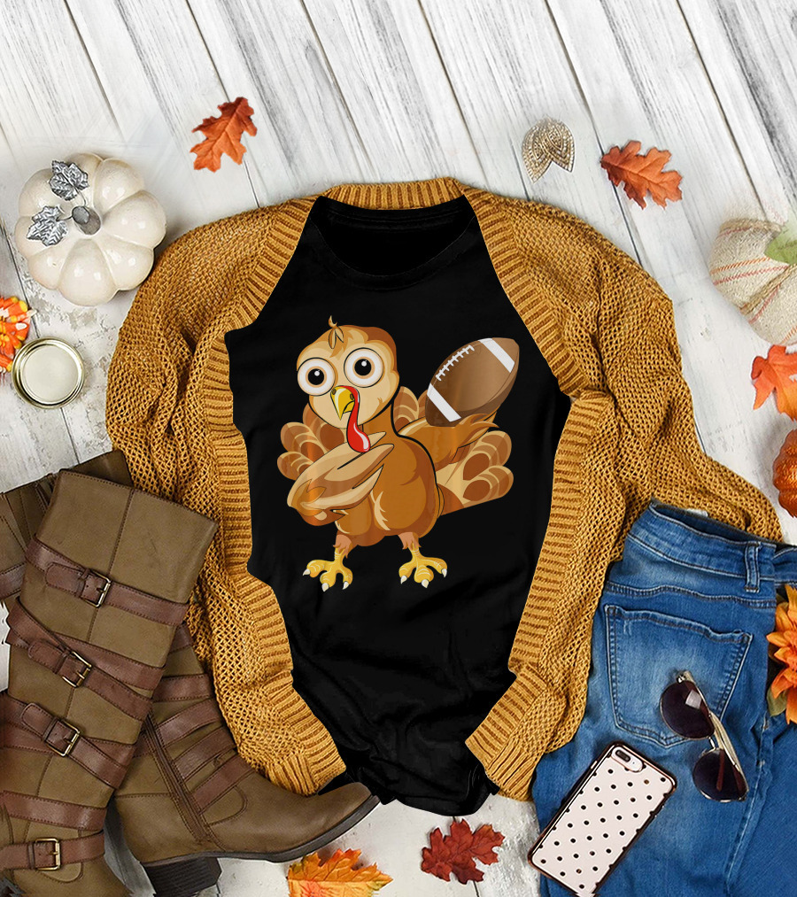 Football Turkey Cartoon with Football T-Shirt