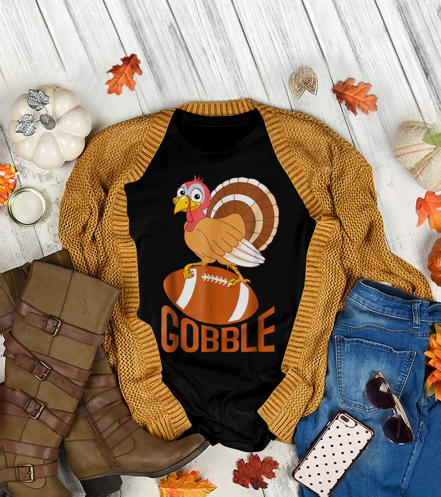 Gobble Funny Turkey Football Thanksgiving T-Shirt
