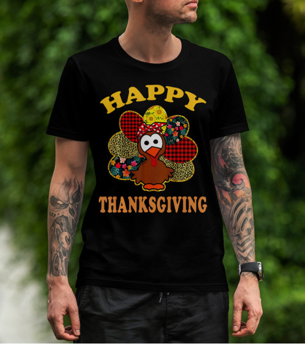 HAPPY THANKSGIVING Turkey Patchwork T-Shirt