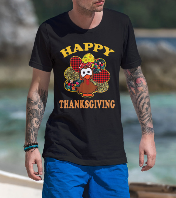 HAPPY THANKSGIVING Turkey Patchwork T-Shirt