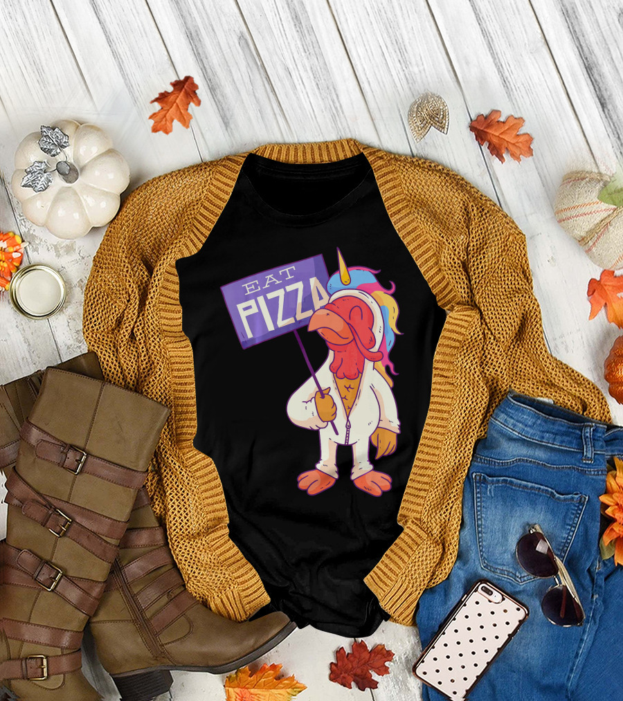 Eat Pizza Funny Thanksgiving Turkey Unicorn T-Shirt