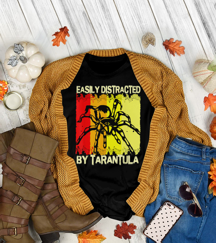 Easily Distracted By Tarantula Spider Retro Colors T-Shirt