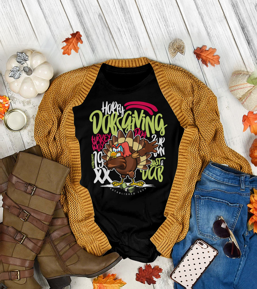 Happy Dabsgiving Turkey Day 2UP Swim Just a Dab Turkey Walk Established 19XX T-Shirt