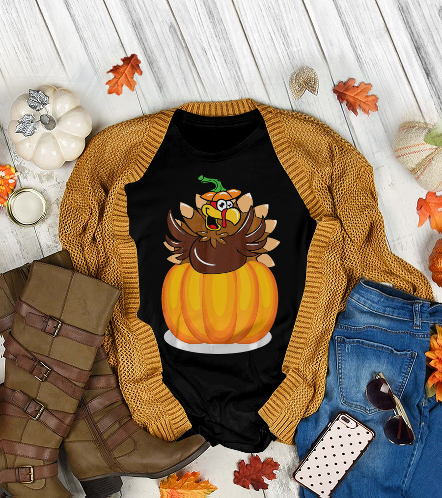 Funny Thanksgiving Turkey in Pumpkin Costume Autumn Wit T-Shirt