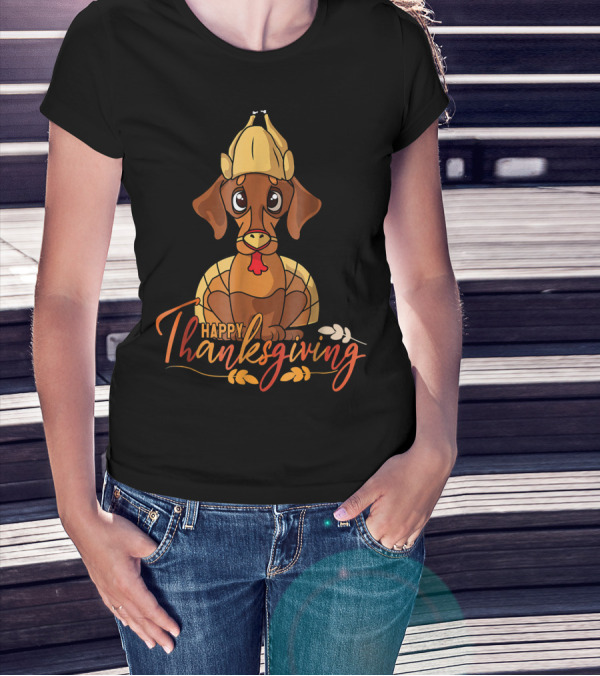 Happy Thanksgiving Dachshund Turkey Dog With Cartoon T-Shirt