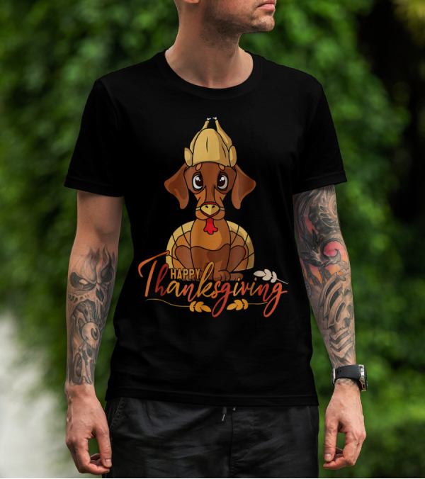 Happy Thanksgiving Dachshund Turkey Dog With Cartoon T-Shirt