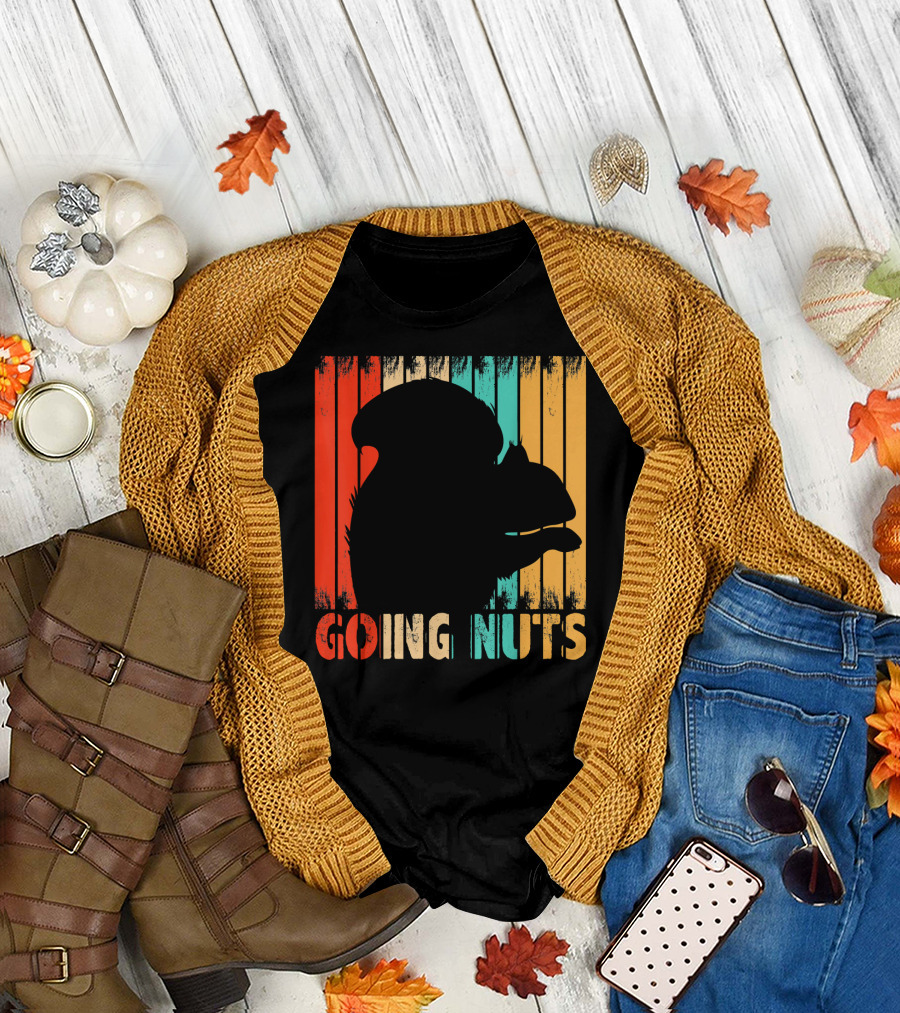 Going Nuts Squirrel Retro Stripes T-Shirt