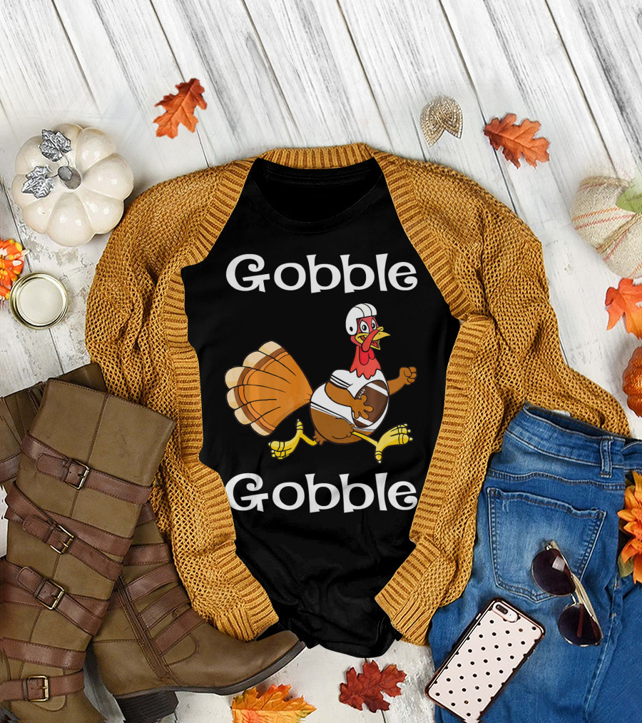 Gobble Gobble Turkey in Football Helmet Running Football T-Shirt