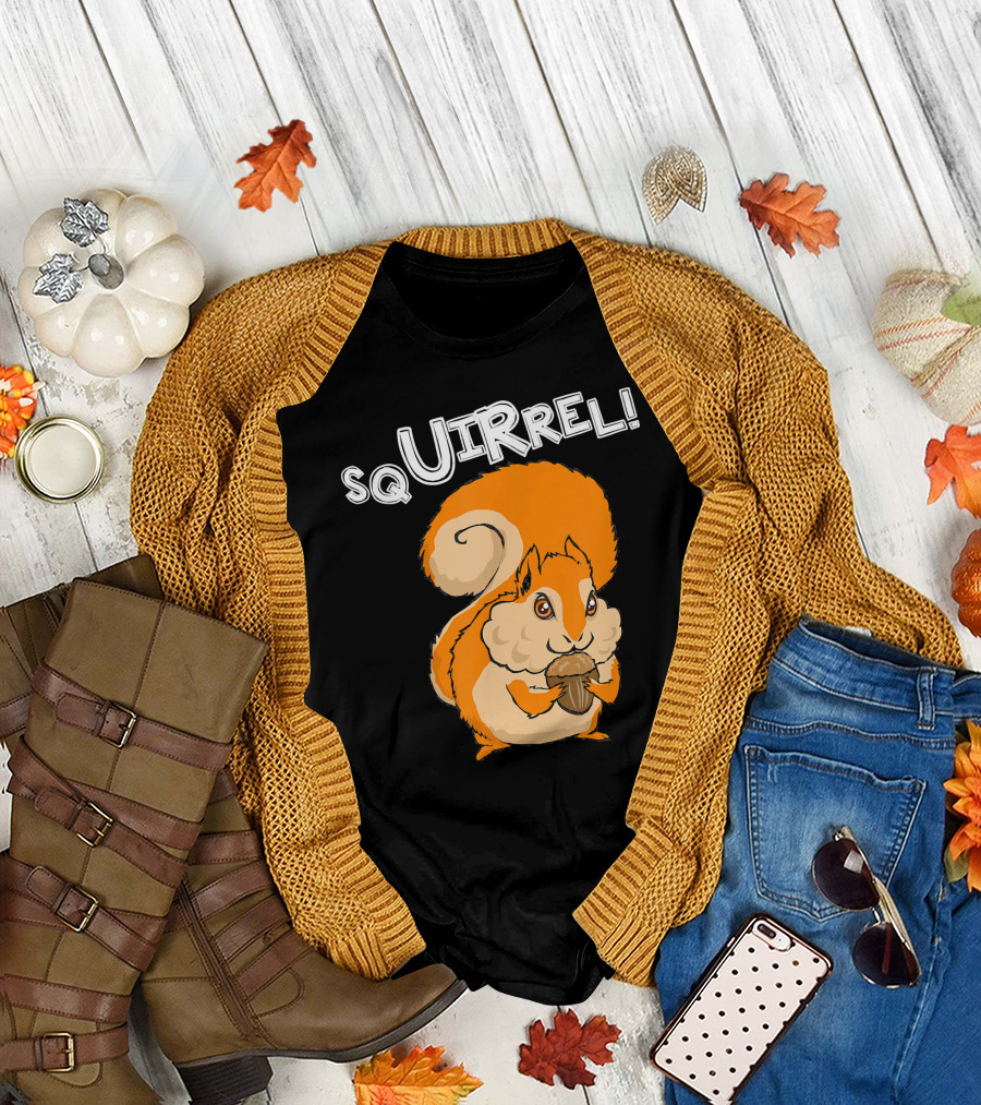 Squirrel Funny Cartoon Squirrel Eating Acorn T-Shirt