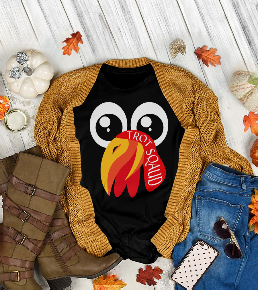 Funny Turkey Face Trot Squad Turkey Trot T-Shirt