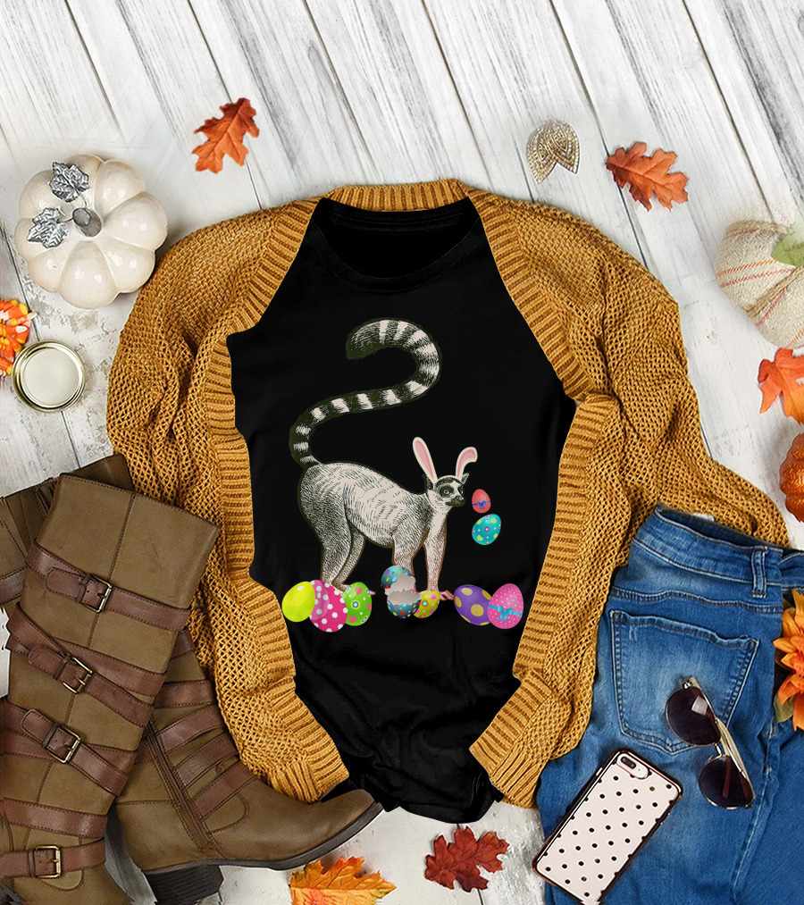 Lemur Bunny Ears Surrounded by Easter Eggs T-Shirt