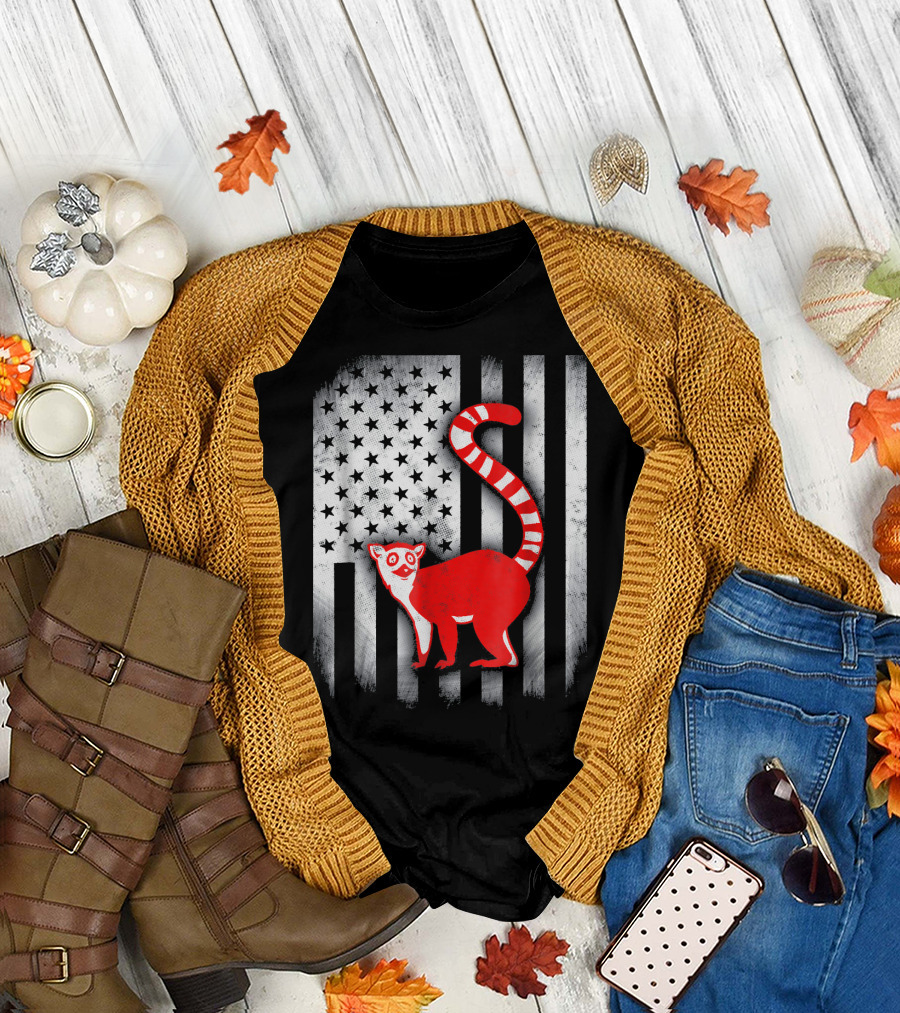 Red Lemur American Flag T-Shirt