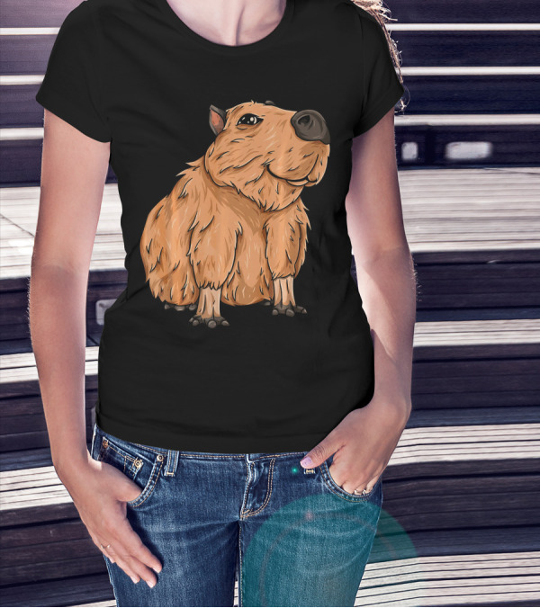 Kawaii Cute Sitting Capybara Rodent T-Shirt