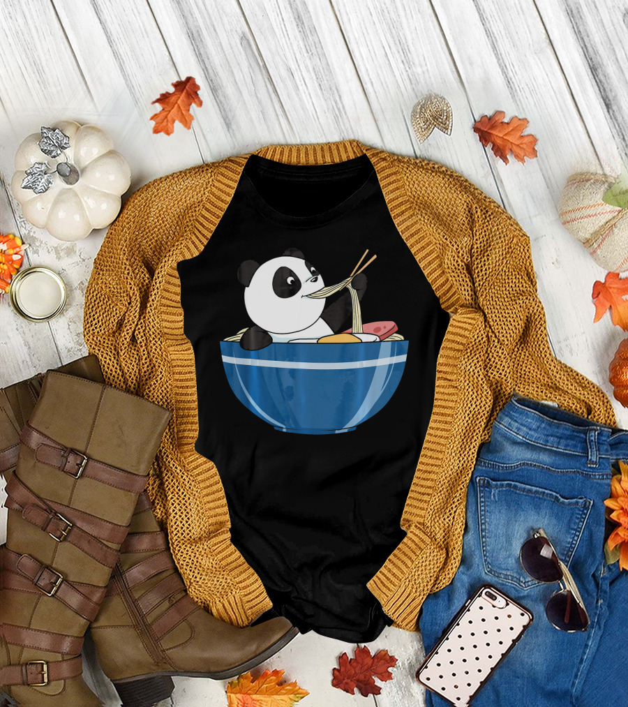 Panda Enjoying Ramen in Anime Style Bowl T-Shirt