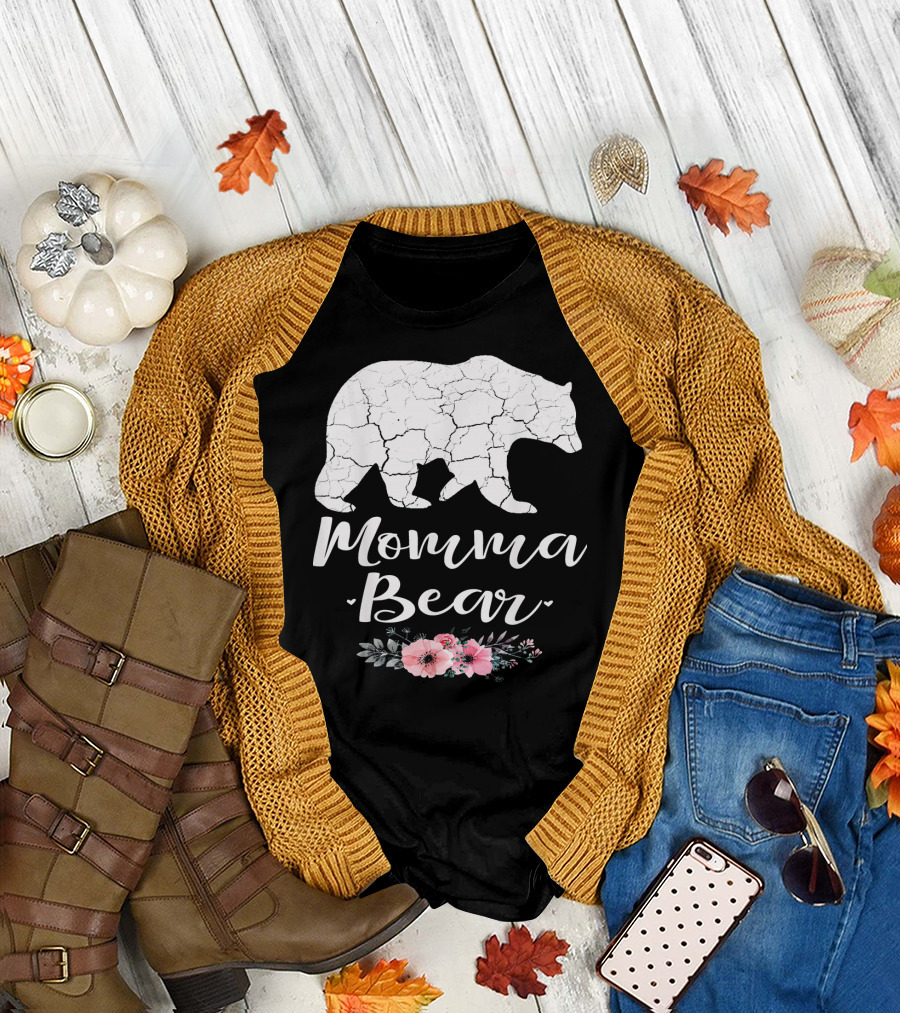 Momma Bear Floral Cracked Texture T-Shirt