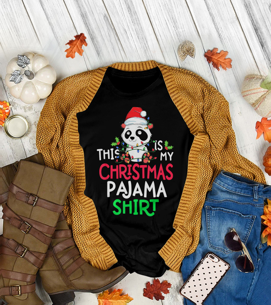 This Is My Christmas Pajama Shirt Panda Lights T-Shirt