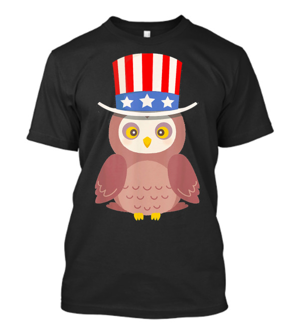 Patriotic Owl With American Flag Uncle Sam Hat And Stars T-Shirt