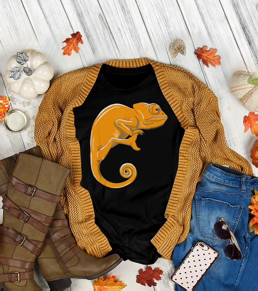 Orange Chameleon Cute Camouflage Lizard Premium Quality T-Shirt