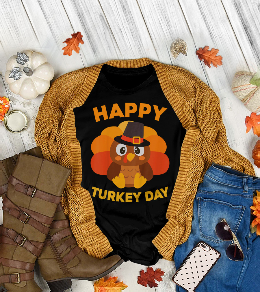 Happy Turkey Day Cute Kids Thanksgiving T-Shirt