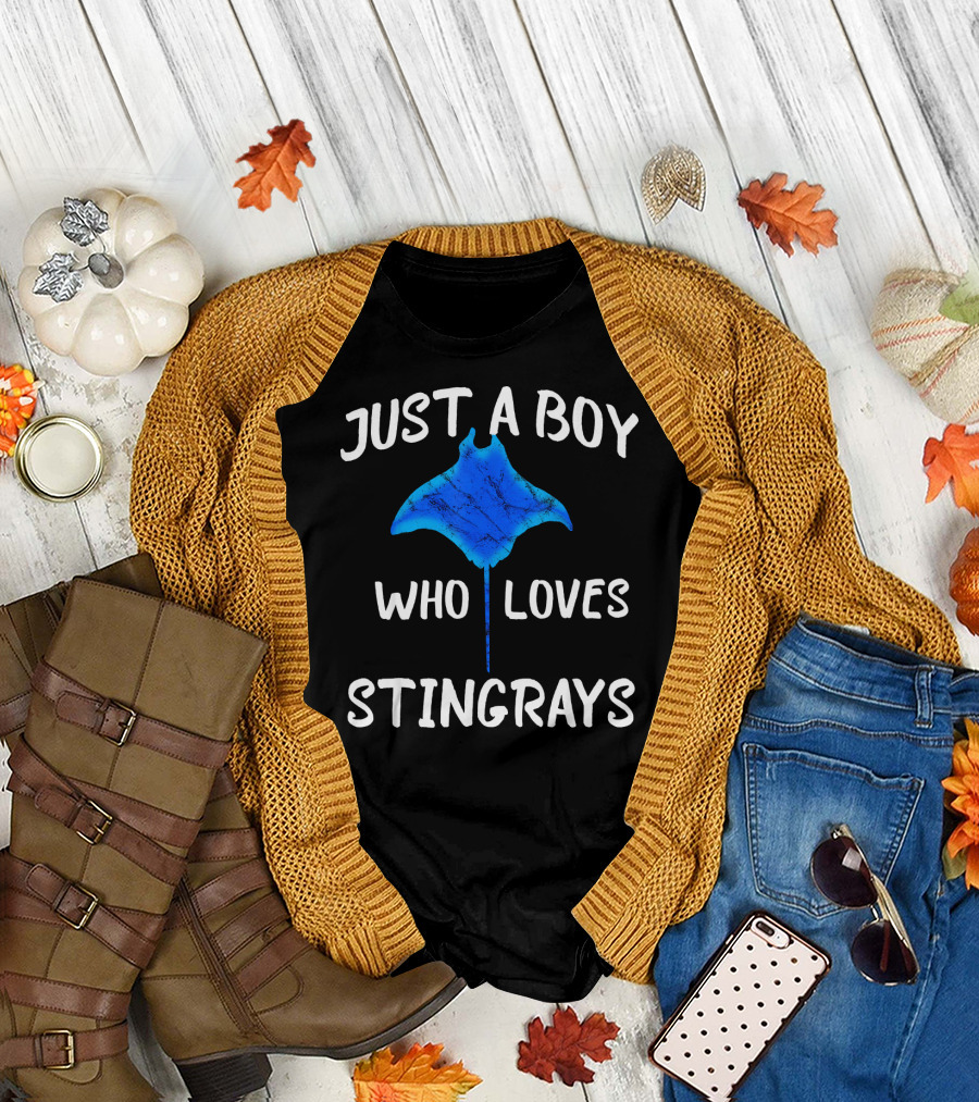 Just A Boy Who Loves Stingrays Manta Ray Blue T-Shirt