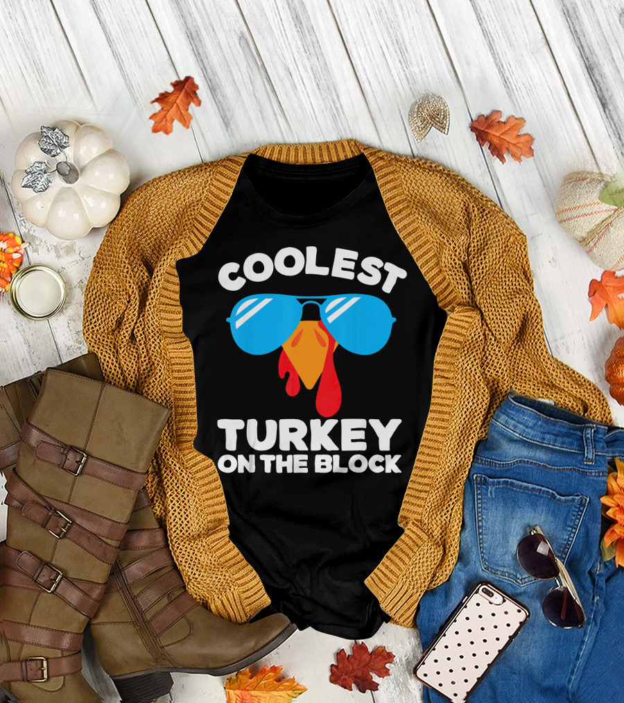 Coolest Turkey on the Block Kids Thanksgiving Day for Toddlers T-Shirt