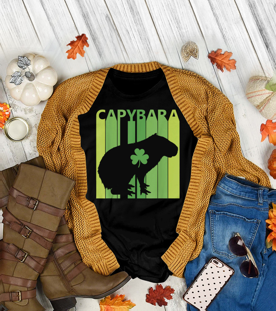 Capybara Clover Silhouette Green Luck T-Shirt