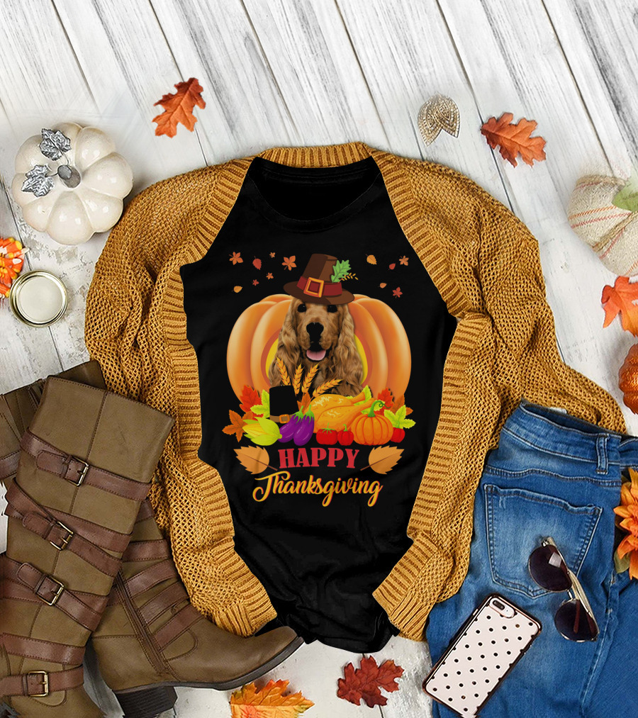 Happy Thanksgiving Cocker Spaniel Harvest Pumpkin Hat T-Shirt
