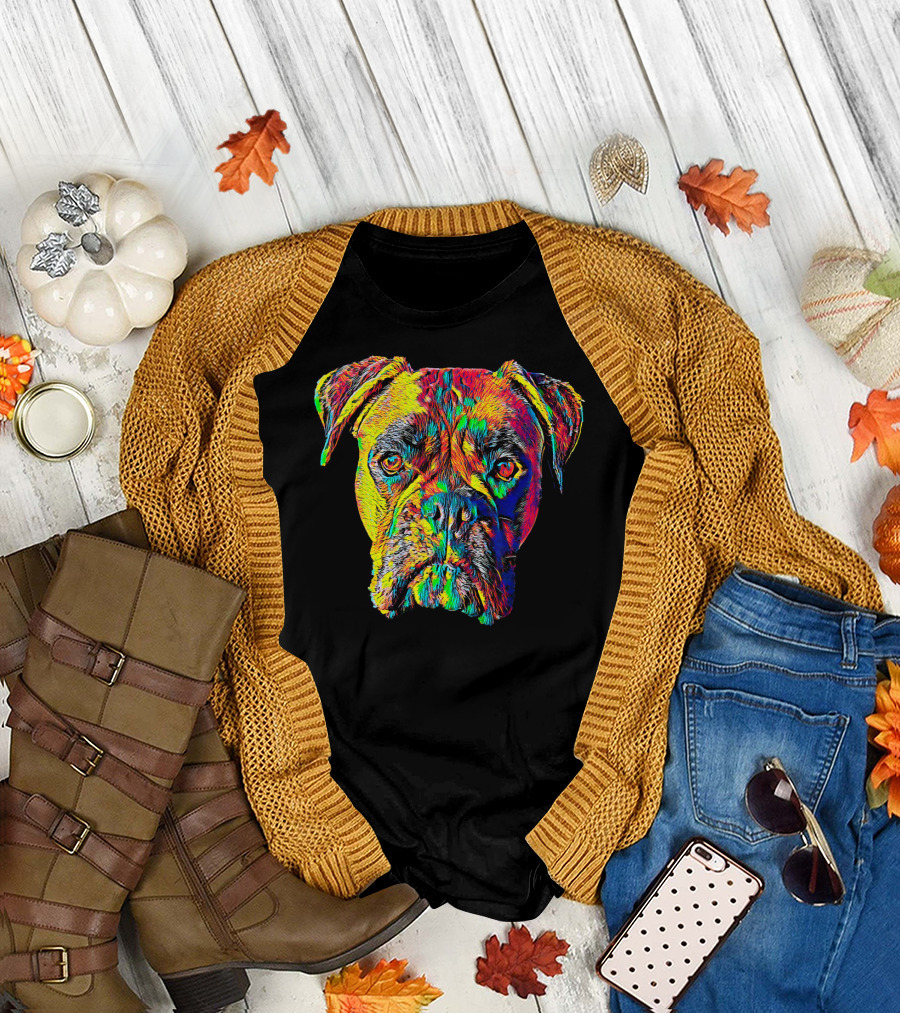 Colorful Boxer Dog Face T-Shirt