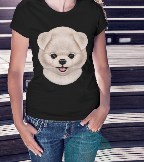White Pomeranian Puppy Face Dog Cute Fluffy T-Shirt